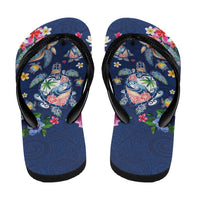 Hawaiian Turtles and Tropical Plants Flip Flops Blue Watercolor LT03 - Polynesian Pride