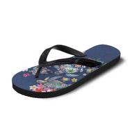 Hawaiian Turtles and Tropical Plants Flip Flops Blue Watercolor LT03 - Polynesian Pride