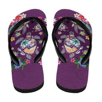 Hawaiian Turtles and Tropical Plants Flip Flops Purple Watercolor LT03 - Polynesian Pride