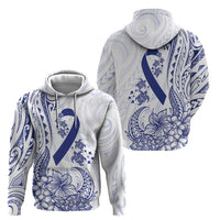 Polynesian Blue Power Hoodie Colon Cancer Ribbon Turtle and Flowers - White Ver LT7 Pullover Hoodie White - Polynesian Pride