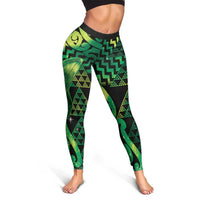 Humpback Whale Matariki New Zealand Leggings NZ Maori Paikea Poutama Luxury Green