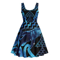 Humpback Whale Matariki New Zealand Midi Dress NZ Maori Paikea Poutama Luxury Blue