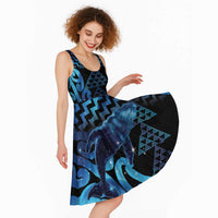 Humpback Whale Matariki New Zealand Midi Dress NZ Maori Paikea Poutama Luxury Blue