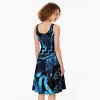 Humpback Whale Matariki New Zealand Midi Dress NZ Maori Paikea Poutama Luxury Blue