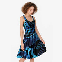 Humpback Whale Matariki New Zealand Midi Dress NZ Maori Paikea Poutama Luxury Blue