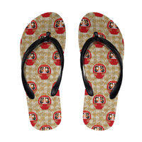 Japanese Daruma Doll Flip Flops Palaka With Seamless Bamboo Pattern LT14 Beige - Polynesian Pride