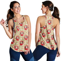 Japanese Daruma Doll Women Racerback Tank Palaka With Seamless Bamboo Pattern LT14 - Polynesian Pride