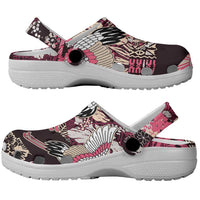 Japanese Hawaiian Crane Clogs Shoes Soft Pink Tapa Patchwork Pattern LT9 - Polynesian Pride
