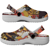 Japanese Hawaiian Crane Clogs Shoes Yellow Ochre Tapa Patchwork Pattern LT9 - Polynesian Pride