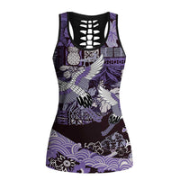Japanese Hawaiian Crane Hollow Tank Top Purple Tapa Patchwork Pattern LT9 Female Purple - Polynesian Pride