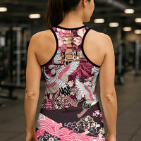 Japanese Hawaiian Crane Hollow Tank Top Soft Pink Tapa Patchwork Pattern