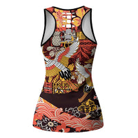 Japanese Hawaiian Crane Hollow Tank Top Yellow Ochre Tapa Patchwork Pattern LT9 - Polynesian Pride