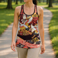 Japanese Hawaiian Crane Hollow Tank Top Yellow Ochre Tapa Patchwork Pattern LT9 - Polynesian Pride