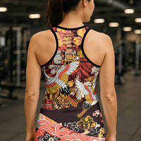 Japanese Hawaiian Crane Hollow Tank Top Yellow Ochre Tapa Patchwork Pattern LT9 - Polynesian Pride