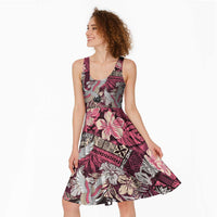 Japanese Hawaiian Crane Midi Dress Soft Pink Tapa Patchwork Pattern LT9 - Polynesian Pride