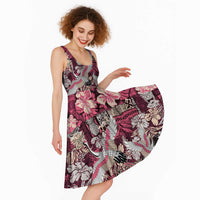 Japanese Hawaiian Crane Midi Dress Soft Pink Tapa Patchwork Pattern LT9 - Polynesian Pride