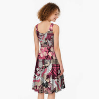Japanese Hawaiian Crane Midi Dress Soft Pink Tapa Patchwork Pattern LT9 - Polynesian Pride