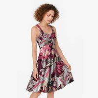 Japanese Hawaiian Crane Midi Dress Soft Pink Tapa Patchwork Pattern LT9 - Polynesian Pride