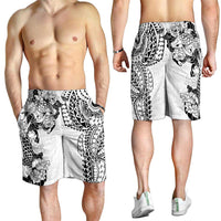Japanese Irezumi and Hawaiian Polynesian Art Tattoo Shorts for Men White Color LT03 - Polynesian Pride