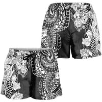 Japanese Irezumi and Hawaiian Polynesian Art Tattoo Shorts for Women Black Color - Polynesian Pride