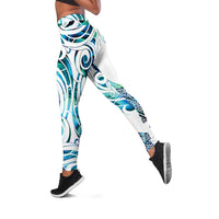 Kahui Whetu Paua Shell Kowhaiwhai Taniko Leggings Turtle Tattoo Maori Tribal Style LT9 Blue - Polynesian Pride