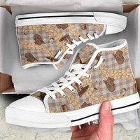 Khaki Palaka Hawaii Cowboy High Top Shoes Puakenikeni Lei Paniolo Papale Seamless Vibes - Polynesian Pride