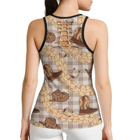 Khaki Palaka Hawaii Cowboy Hollow Tank Top Puakenikeni Lei Paniolo Papale Seamless Vibes - Polynesian Pride