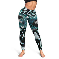 Kia Ora New Zealand Leggings Aotearoa Proud Maori Paua Shell Silver Fern - Polynesian Pride