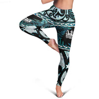 Kia Ora New Zealand Leggings Aotearoa Proud Maori Paua Shell Silver Fern - Polynesian Pride