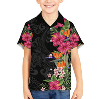 Hawaii Flowers Tribal Pattern Family Matching Short Sleeve Bodycon Dress and Hawaiian Shirt LT9 - Polynesian Pride