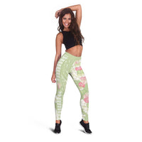Leaf Green Hawaii Anthurium Plumeria Lei Leggings LT9 - Polynesian Pride
