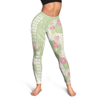 Leaf Green Hawaii Anthurium Plumeria Lei Leggings LT9 - Polynesian Pride