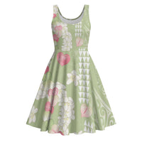 Leaf Green Hawaii Anthurium Plumeria Lei Midi Dress