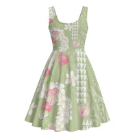 Leaf Green Hawaii Anthurium Plumeria Lei Midi Dress