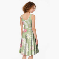 Leaf Green Hawaii Anthurium Plumeria Lei Midi Dress