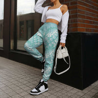 Light Turquoise Mermaid Puakenikeni Maile Lei Jogger Pants LT01 - Polynesian Pride