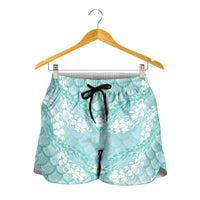 Light Turquoise Mermaid Puakenikeni Maile Lei Shorts for Women LT01 - Polynesian Pride