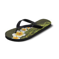 Lime Green Polynesia Flip Flops Plumeria Tropical Leaves Galaxy Polynesian Art - Polynesian Pride