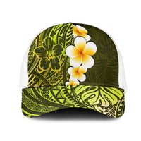 Lime Green Polynesia Mesh Trucker Cap Plumeria Tropical Leaves With Galaxy Polynesian Art LT14 One Size White Lime Green - Polynesian Pride