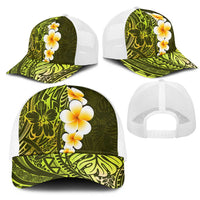 Lime Green Polynesia Mesh Trucker Cap Plumeria Tropical Leaves With Galaxy Polynesian Art LT14 - Polynesian Pride