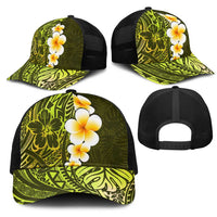Lime Green Polynesia Mesh Trucker Cap Plumeria Tropical Leaves With Galaxy Polynesian Art LT14 - Polynesian Pride