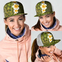 Lime Green Polynesia Mesh Trucker Cap Plumeria Tropical Leaves With Galaxy Polynesian Art LT14 - Polynesian Pride
