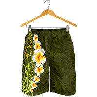 Lime Green Polynesia Shorts for Men Plumeria Tropical Leaves With Galaxy Polynesian Art LT14 - Polynesian Pride