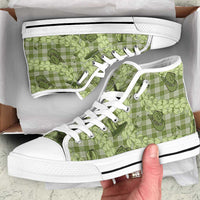 Lime Palaka Hawaii Cowboy High Top Shoes Puakenikeni Lei Paniolo Papale Seamless Vibes - Polynesian Pride