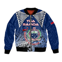 Custom Samoa Rugby Bomber Jacket Toa Samoa Myriad Patterns LT01 Unisex Blue - Polynesian Pride