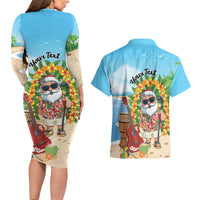 Personalized Hawaii Golf Christmas Couples Matching Long Sleeve Bodycon Dress and Hawaiian Shirt Mele Kalikimaka Funny Golfer Santa - Polynesian Pride