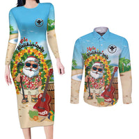 Personalized Hawaii Golf Christmas Couples Matching Long Sleeve Bodycon Dress and Long Sleeve Button Shirt Mele Kalikimaka Funny Golfer Santa - Polynesian Pride