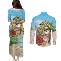 Personalized Hawaii Golf Christmas Couples Matching Puletasi and Long Sleeve Button Shirt Mele Kalikimaka Funny Golfer Santa LT01 - Polynesian Pride