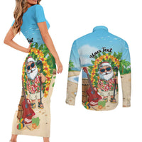 Personalized Hawaii Golf Christmas Couples Matching Short Sleeve Bodycon Dress and Long Sleeve Button Shirt Mele Kalikimaka Funny Golfer Santa - Polynesian Pride