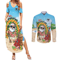Personalized Hawaii Golf Christmas Couples Matching Summer Maxi Dress and Long Sleeve Button Shirt Mele Kalikimaka Funny Golfer Santa LT01 Blue - Polynesian Pride